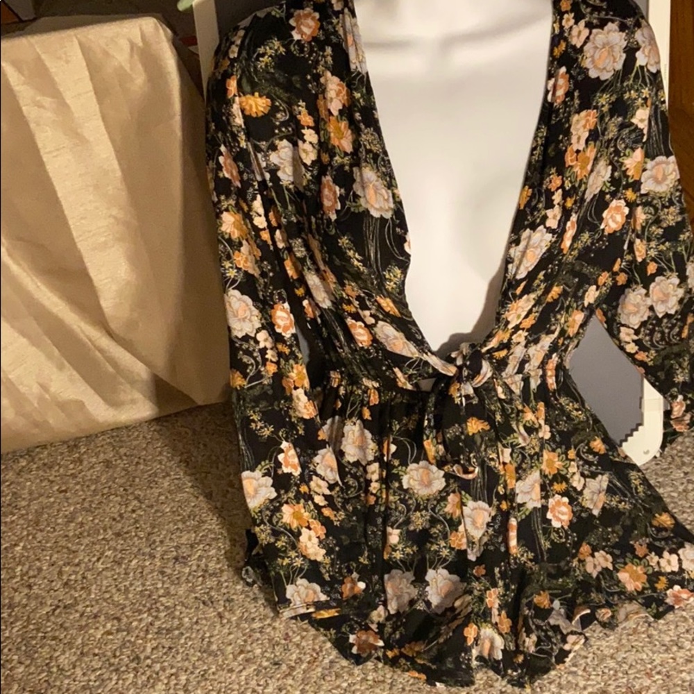 Stolen Hearts Romper- black, floral, long-sleeve